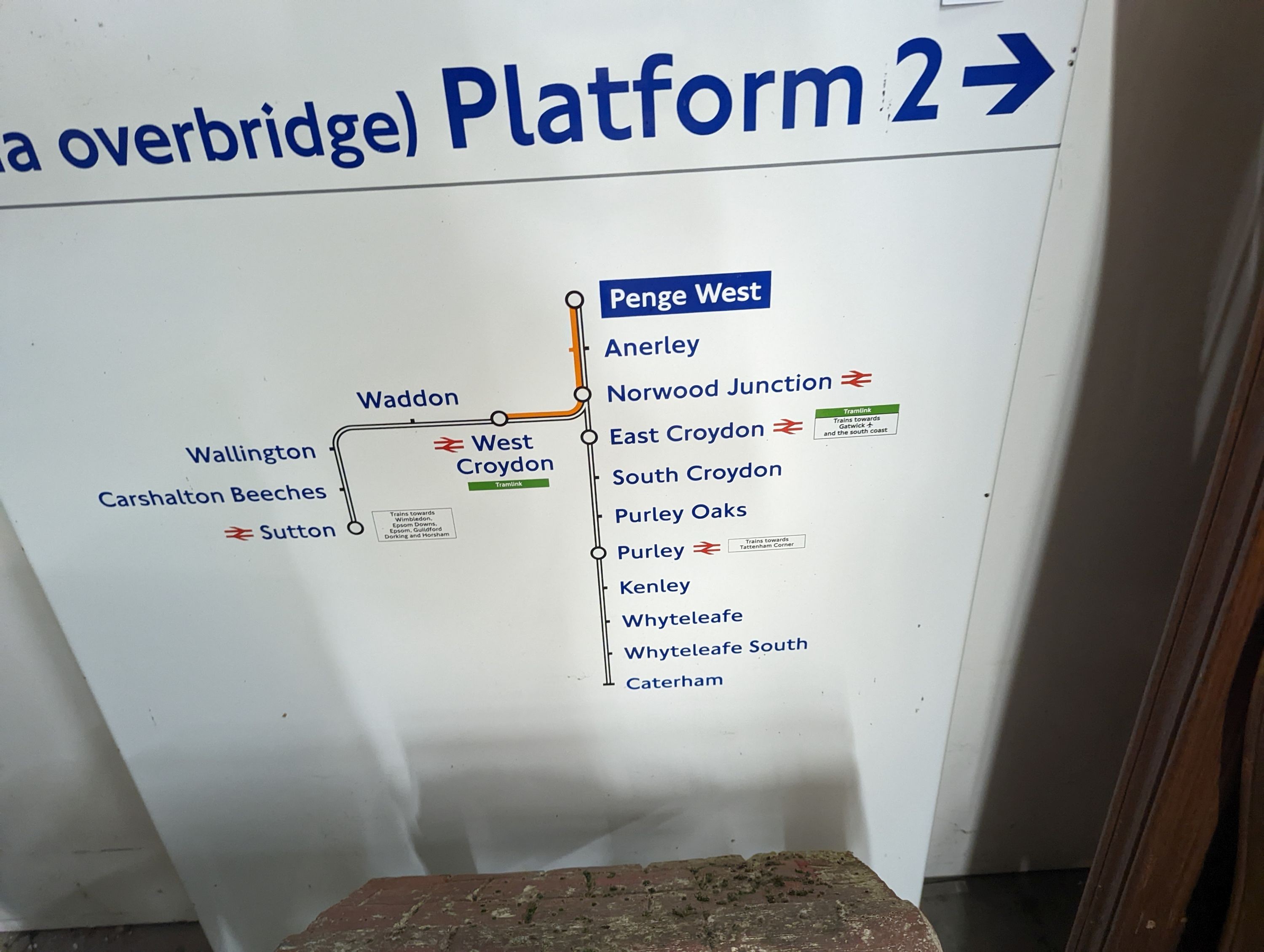 A National Rail Penge West rectangular enamelled platform sign, width 70cm, height 105cm